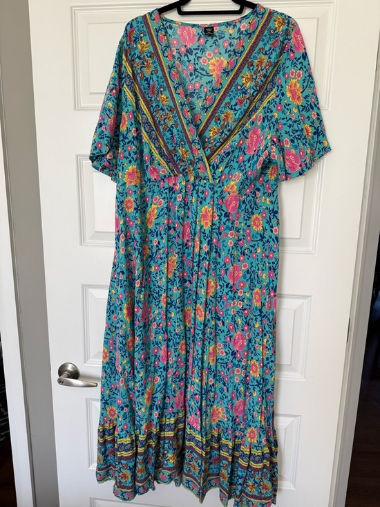 SHEIN Dresses & Skirts - SHEIN Teal Maxi Dress with Pink & Yellow Floral Print